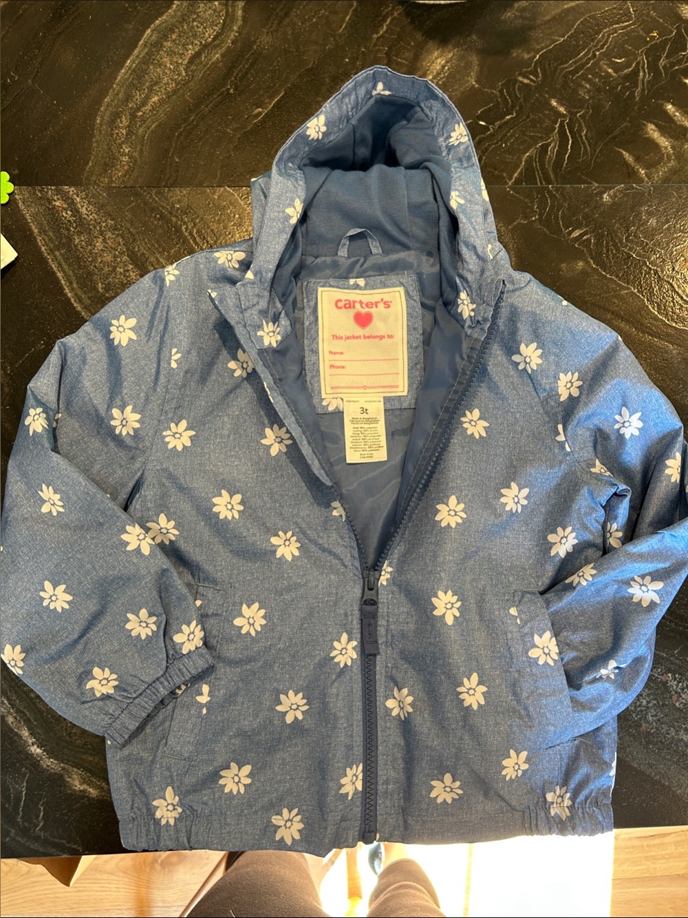Carter's Navy Blue Floral Hooded Rain Jacket